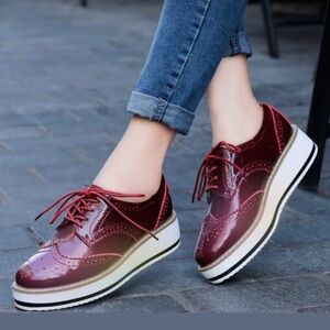 Dadawen Burgundy Patent Leather Oxfords Shoes 41 (US 9) Women